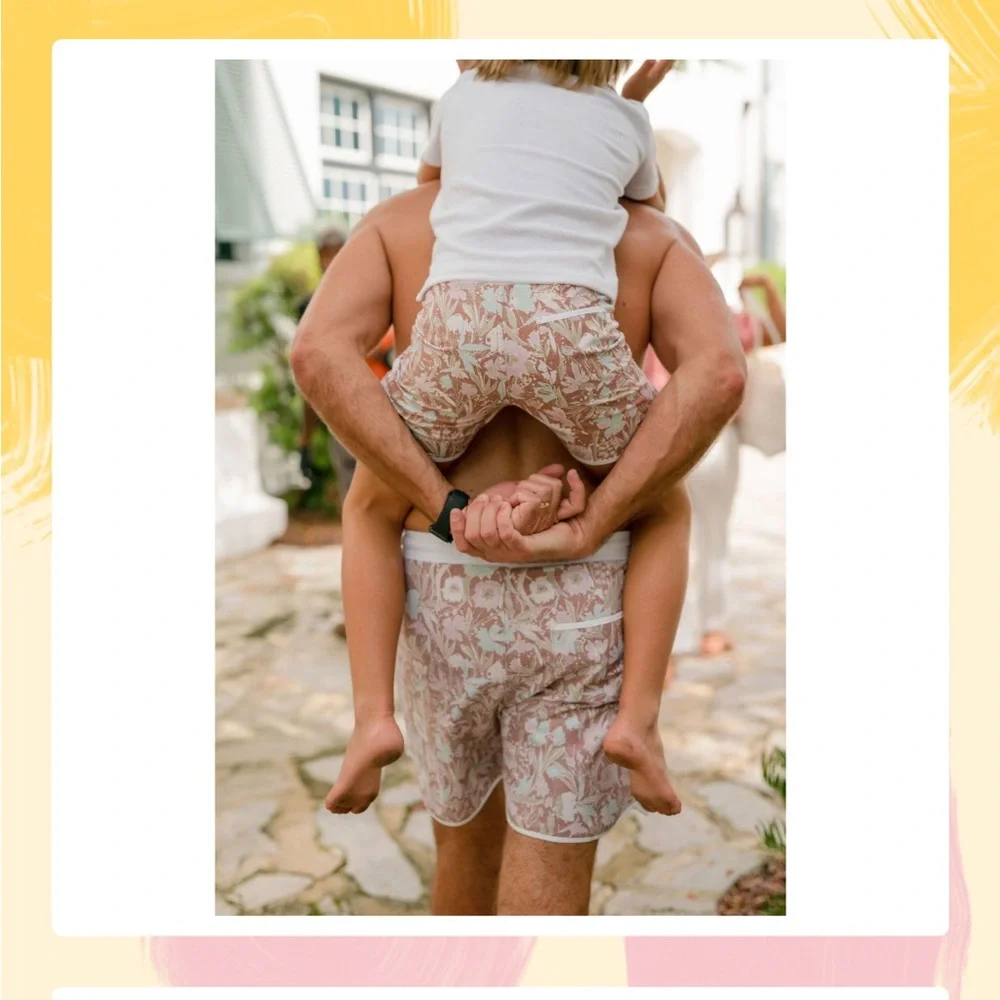 Kids Pink Floral Swim Trunks